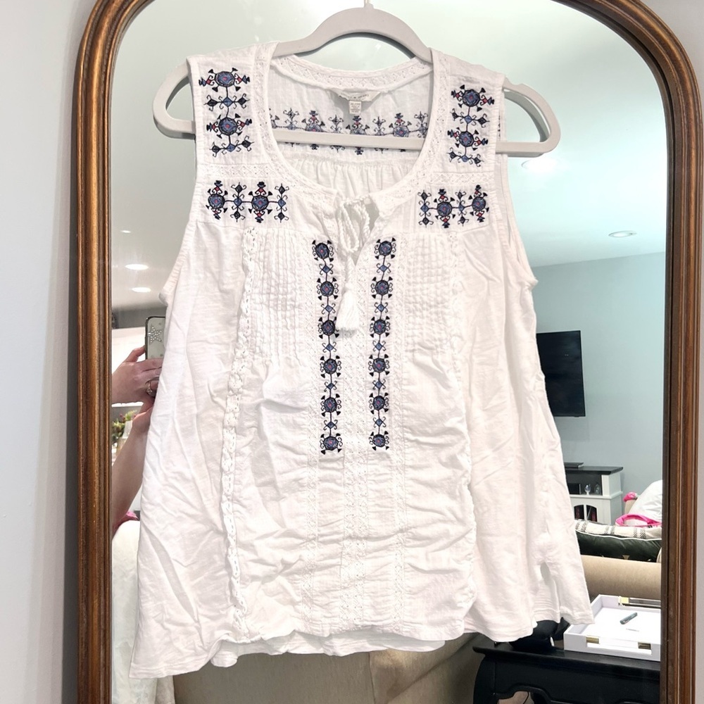 Lucky Brand Women’s Flowy Tank, White and Blue, Size XL